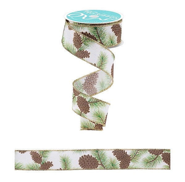 Wired Pine Cone Branch Ribbon- 1.5”x10 Yards