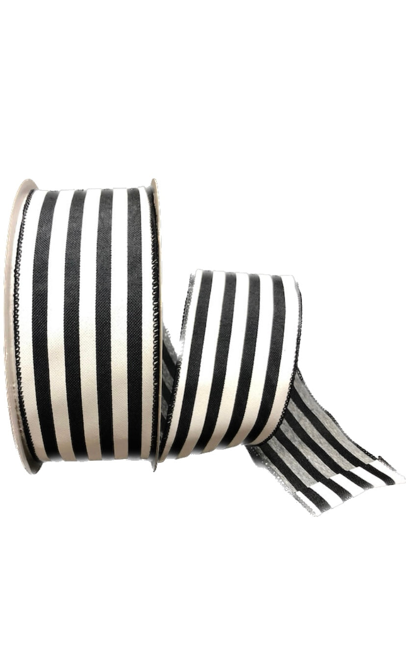 50 Yards - 2.5” Wired Black and White Stripe Ribbon