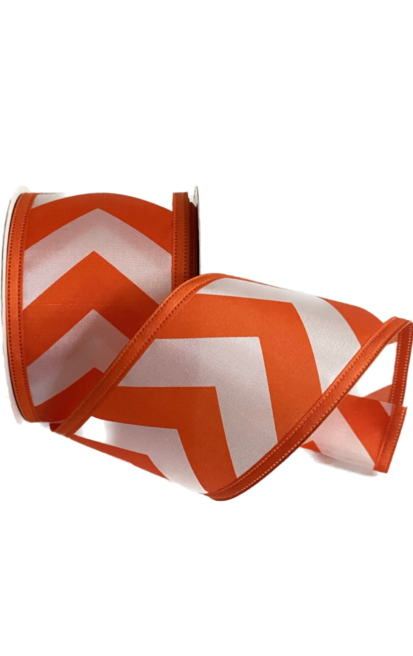 Wired Orange and White Chevron Ribbon-2.5”x10 Yards