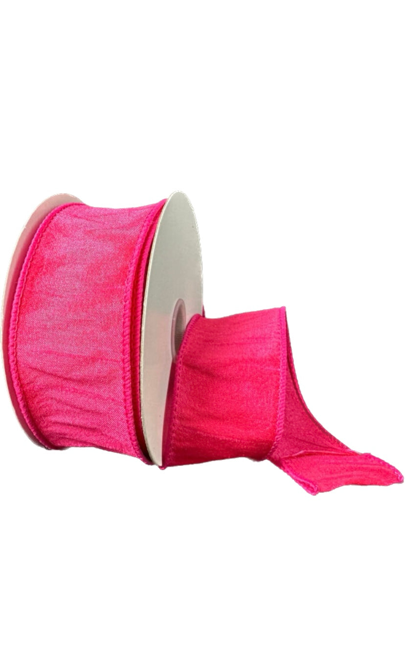 10 Yards - 1.5” Wired Fuchsia Faux Dupioni Ribbon