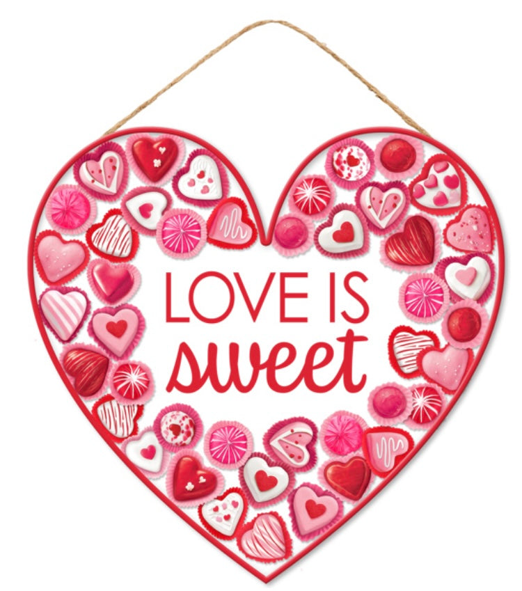 12” Heart Shaped Love is Sweet MDF Wreath Sign