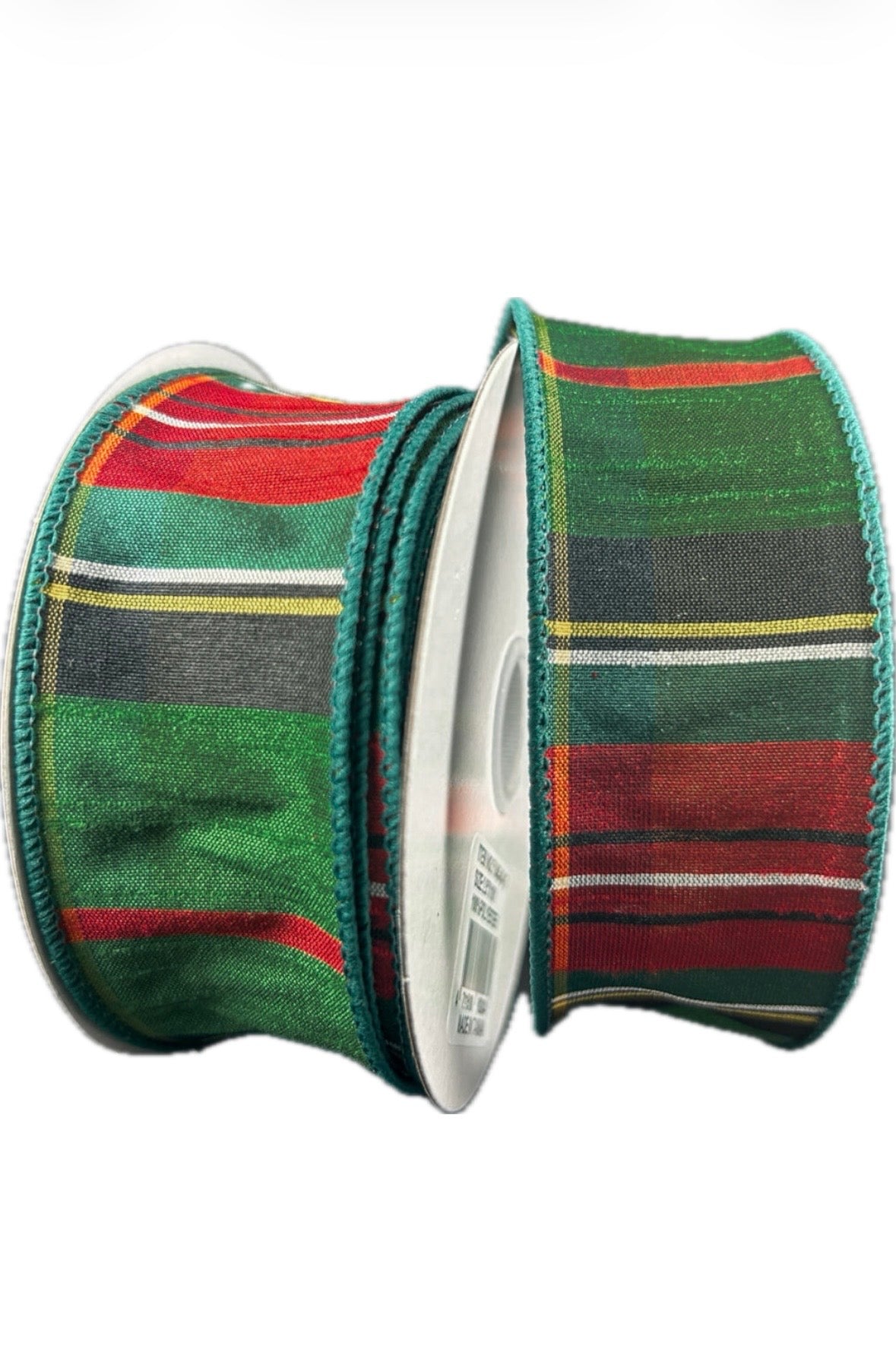 Wired Emerald Red Black Yellow Dupioni Tartan Plaid Ribbon-1.5”x10 Yards