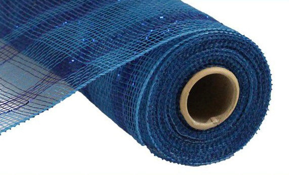 10 inch x 10 Yards Titanium Blue with Royal Blue Foil Metallic Mesh