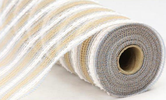 Natural, Matte, Silver, and White Metallic Snowdrift Mesh- 10.5”x10 Yards