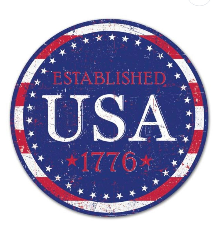 12” Round Metal Established USA 1776 Wreath Sign