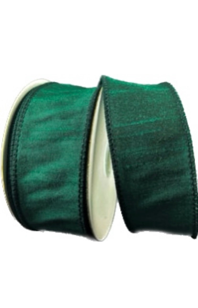 Wired Dark Green Faux Dupioni Ribbon- 1.5”x10 Yards
