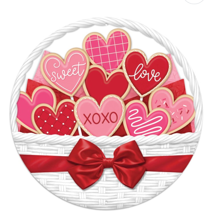 12" Round Metal Valentine’s Day Cookie Wreath Sign