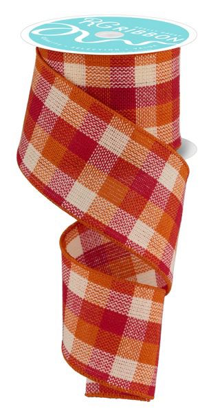 10 Yards - 2.5” Wired Red, Orange, and White Check Fall Ribbon