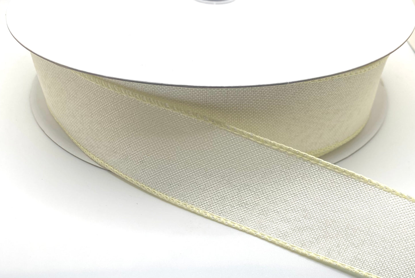 50 Yards - 1.5” Wired Off White Cream Linen Ribbon