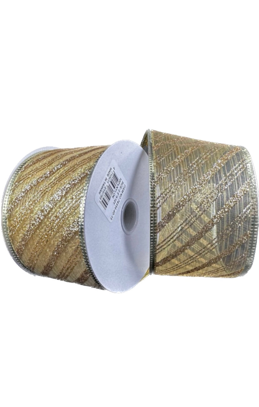 10 Yards - 2.5” Wired Gold Semi-Sheer Glitter Christmas Ribbon