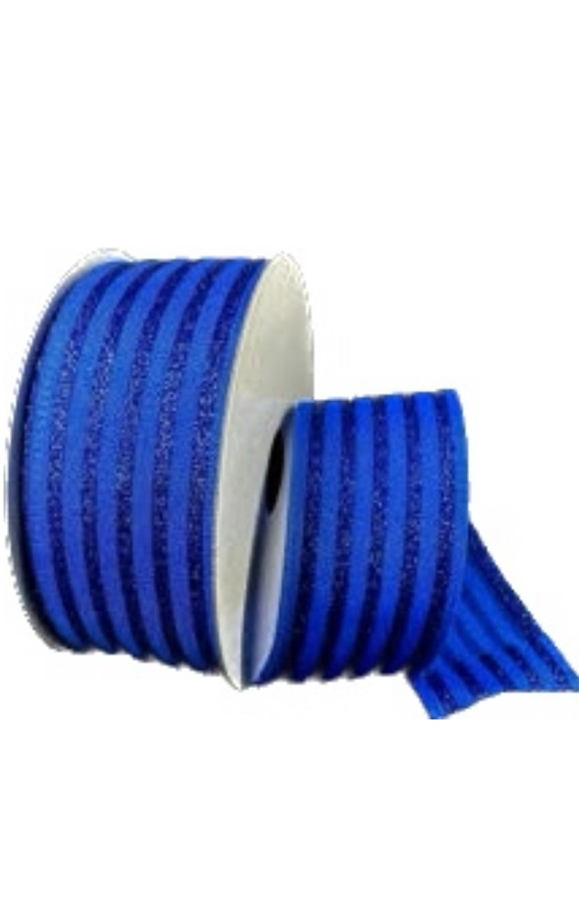 Wired Royal Blue Ponche Glitter Cabana Strip Ribbon-1.5”x10 Yards