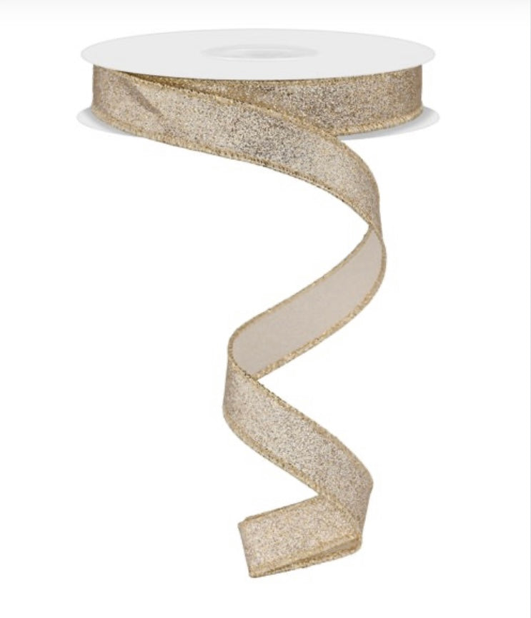 10 Yards - 5/8” Wired Champagne Glitter Ribbon