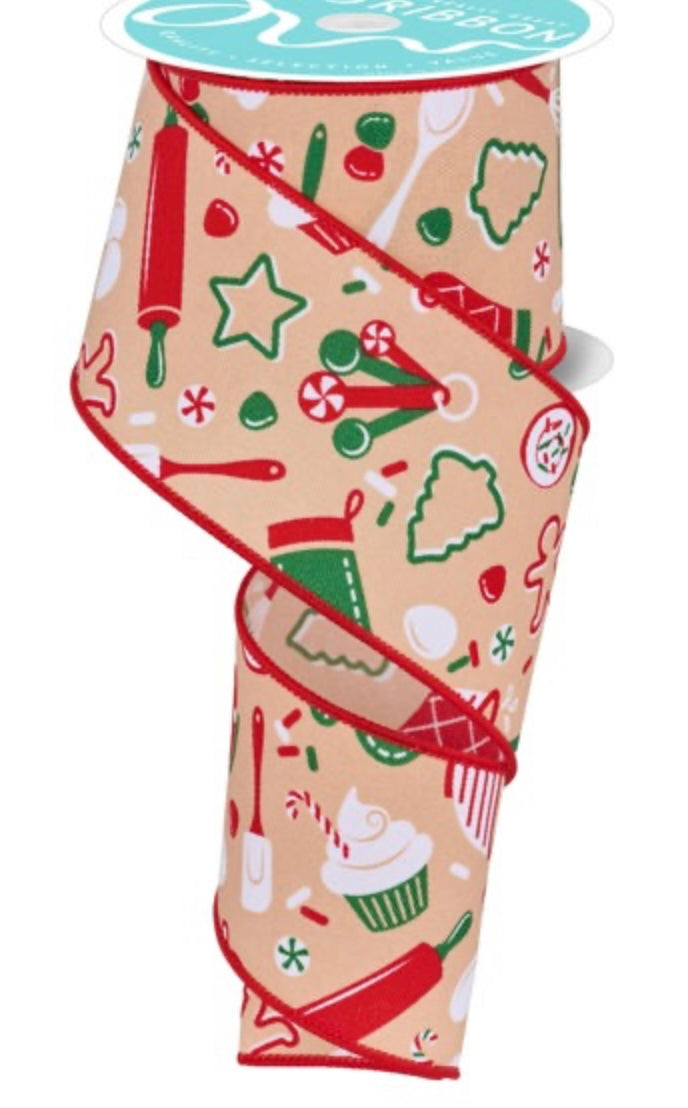 10 Yards - 2.5” Wired Holiday Baking Ribbon