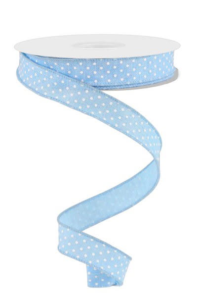 10 Yards - 5/8" Wired Light Blue and White Raised Swiss Dot Ribbon
