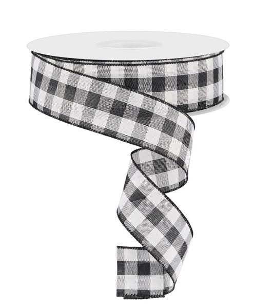 Wired Black and Cream Woven Check Ribbon- 1.5”x50 Yards