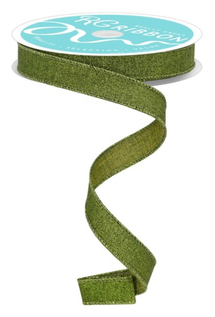 10 Yards - 5/8” Wired Moss Green Glitter Ribbon