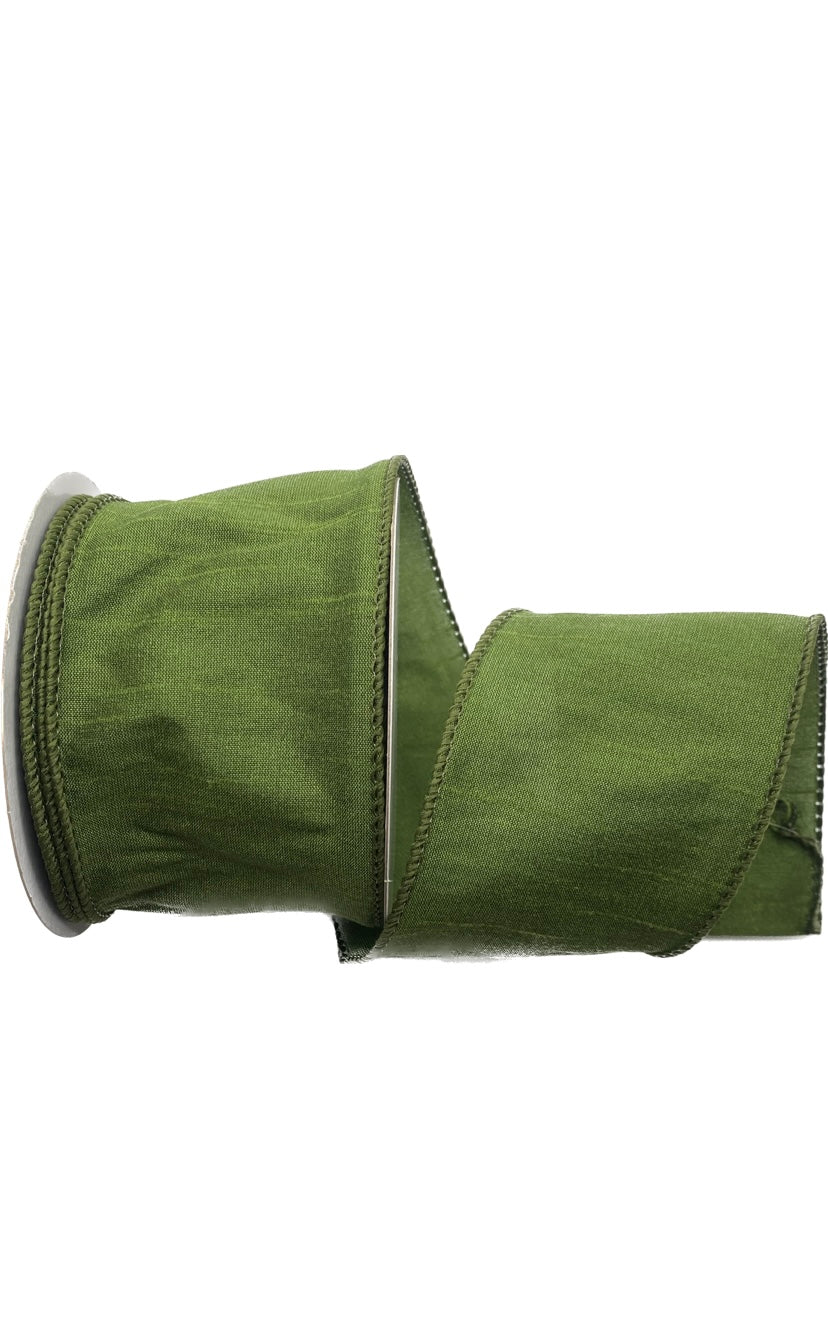 Wired Olive Green Faux Dupioni Ribbon- 2.5”x10 Yards