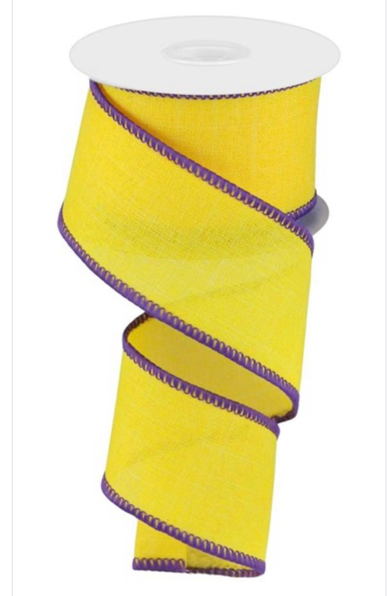 10 Yard - 2.5” Wired Yellow with Purple Trim Ribbon