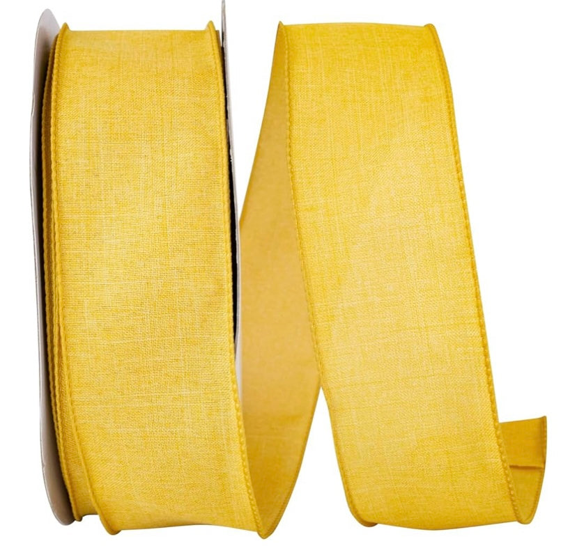 Wired Sunflower Yellow Poly Linen Ribbon- 2.5”x50 Yards
