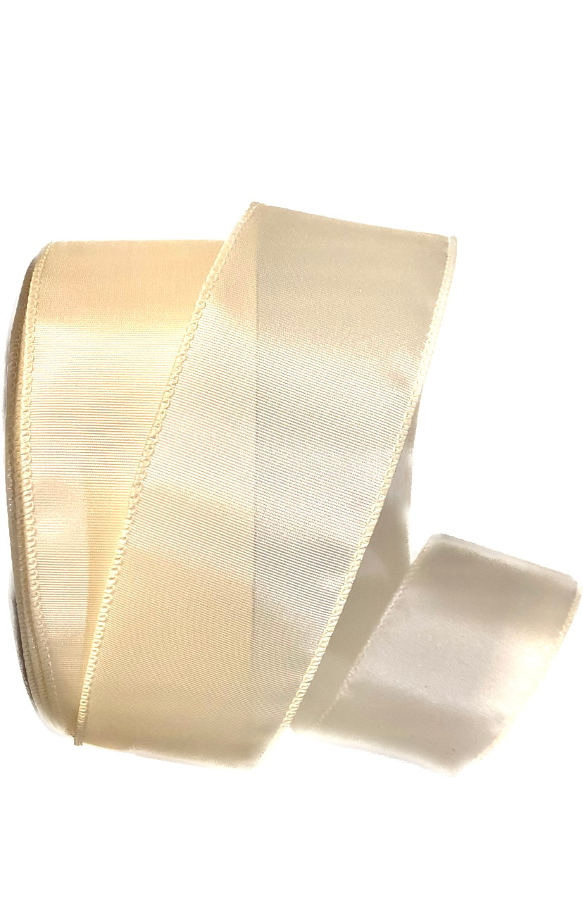 50 Yards - 2.5” Wired Cream Ribbed Satin Ribbon