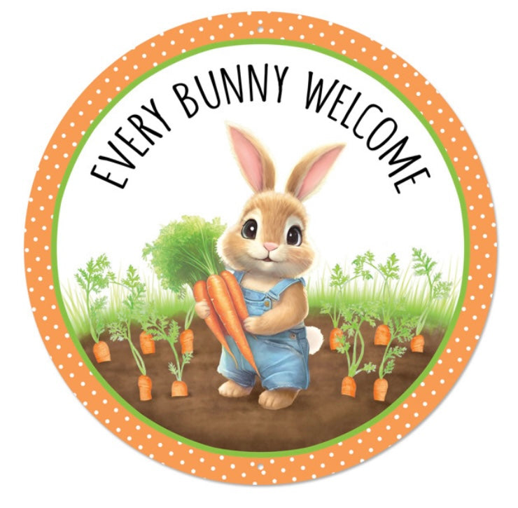 12" Round Metal Every Bunny Welcome Wreath Sign