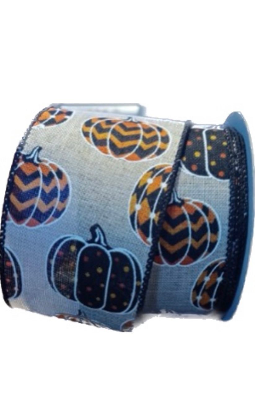 Wired Patterned Pumpkin Ribbon-2.5”x10 Yards