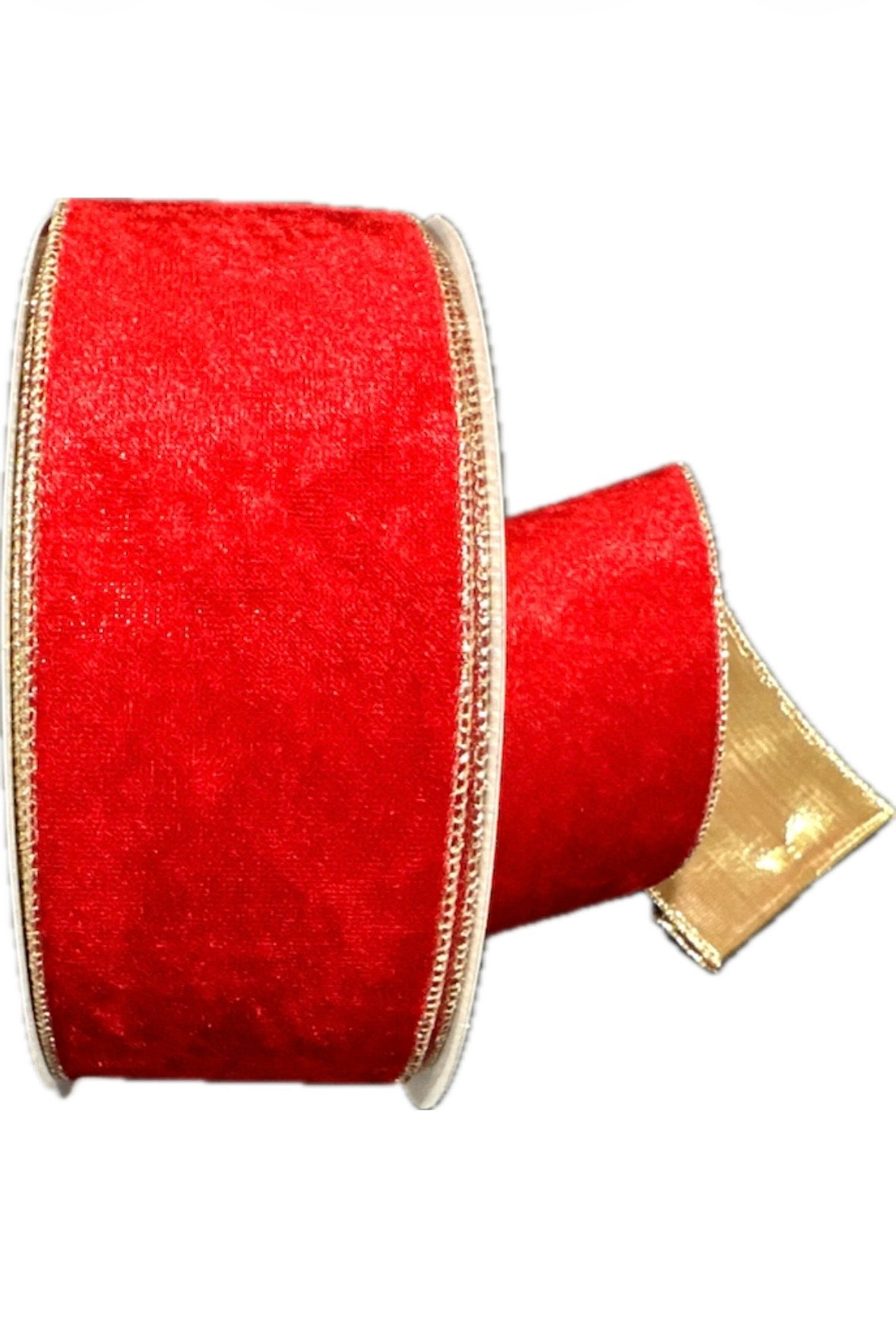 Wired Red Crushed Velvet Gold Back Ribbon- 2.5”x50 Yards