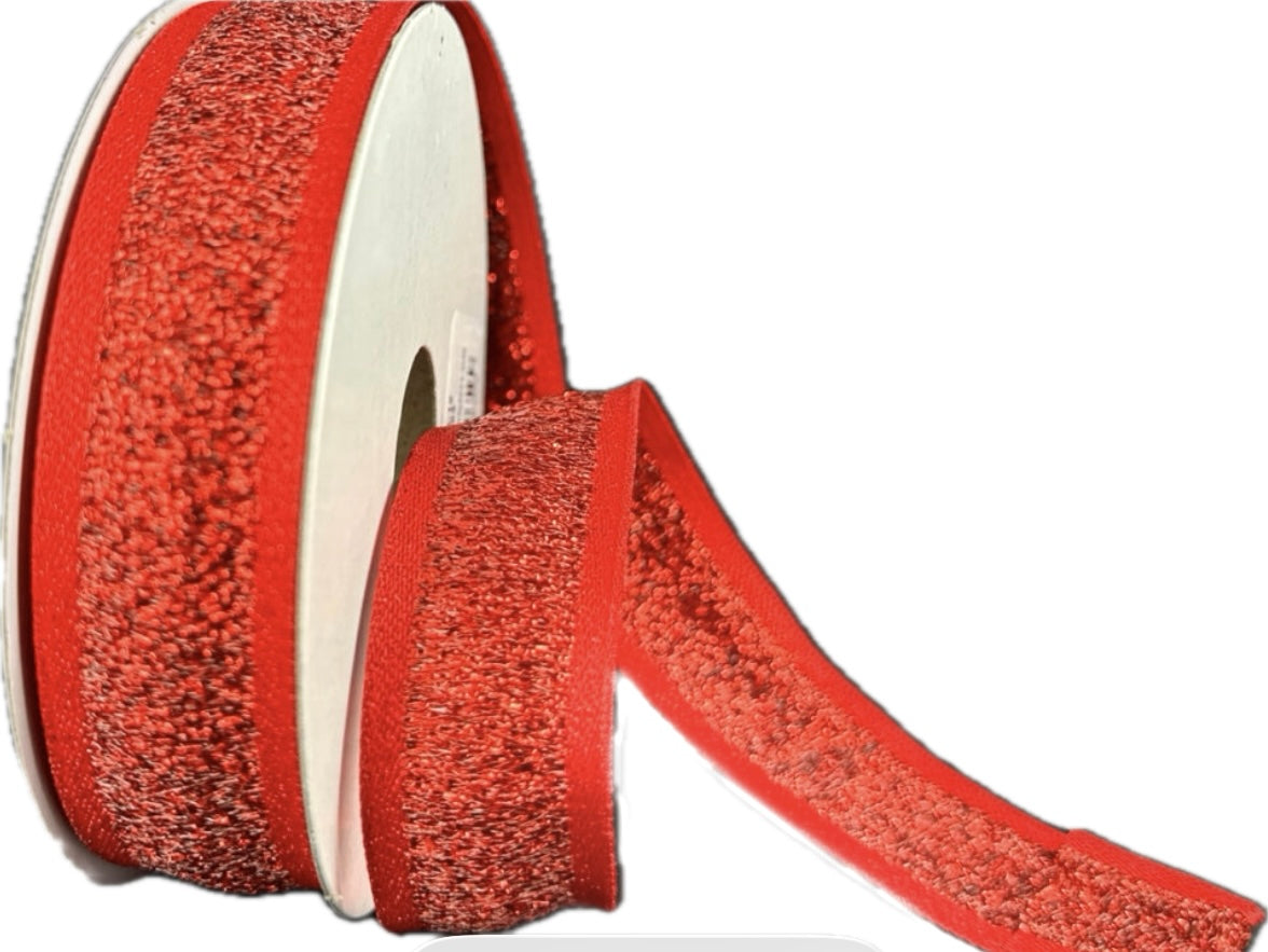 Wired Red Metallic Loose Weave Edge Ribbon- 7/8”x10 Yards