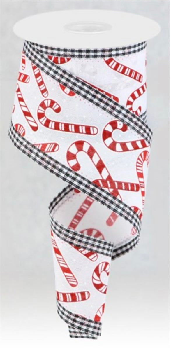 10 Yards - 2.5” Wired Peppermint Candy Christmas Ribbon with Glitter Accent