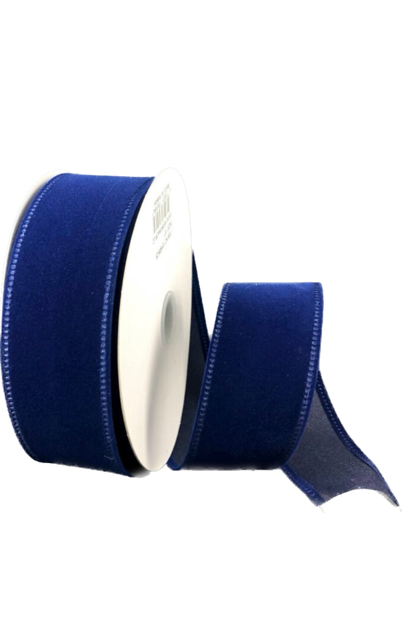 Wired Navy Flat Velvet Ribbon- 1.5”x10 Yards