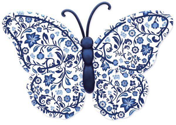 12"x8.3" Metal Embossed Chinoiserie Butterfly Wreath Sign