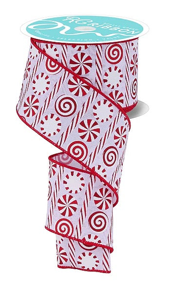 Wired Peppermint Candy Ribbon- 2.5”x10 Yards