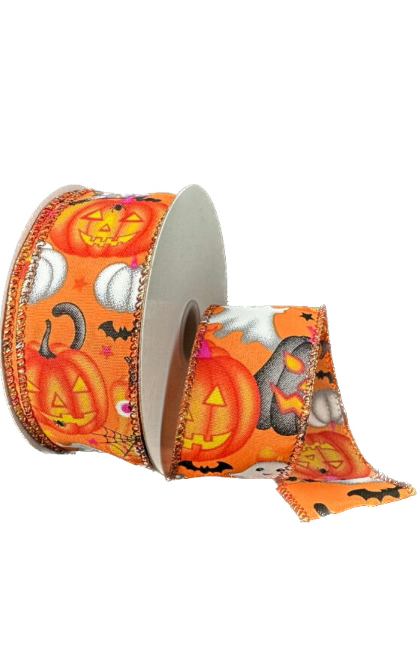 Wired Orange Satin Vintage Halloween Ribbon-1.5”x10 Yards