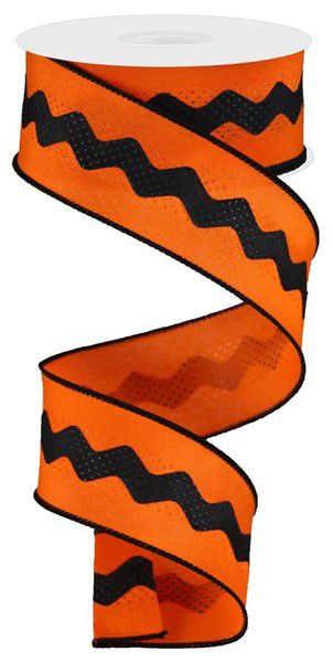 10 Yards - 1.5" Wired Orange and Black Ric Rac Ribbon