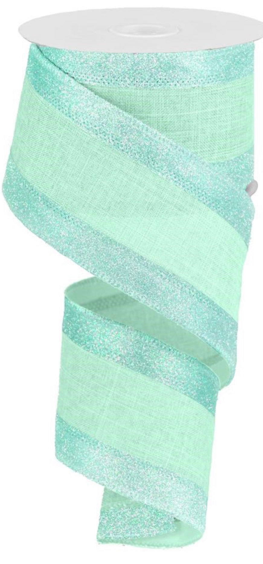 10 Yards - 2.5” Wired Ice Blue Glitter Edge Ribbon