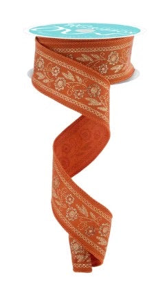 Wired Autumn Embroidered Style Floral Ribbon- 1.5”x10 Yards