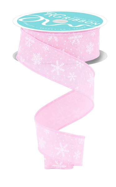Wired Pink and White Snowflake Ribbon-1.5”x10 Yards