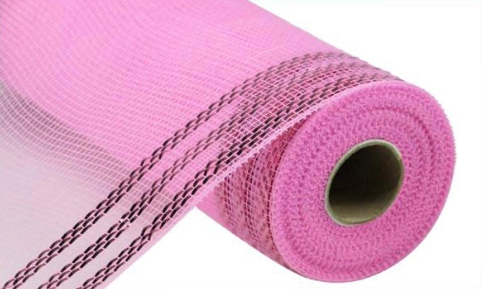 10”x10yd Wide Pink Metallic Border Stripe Mesh