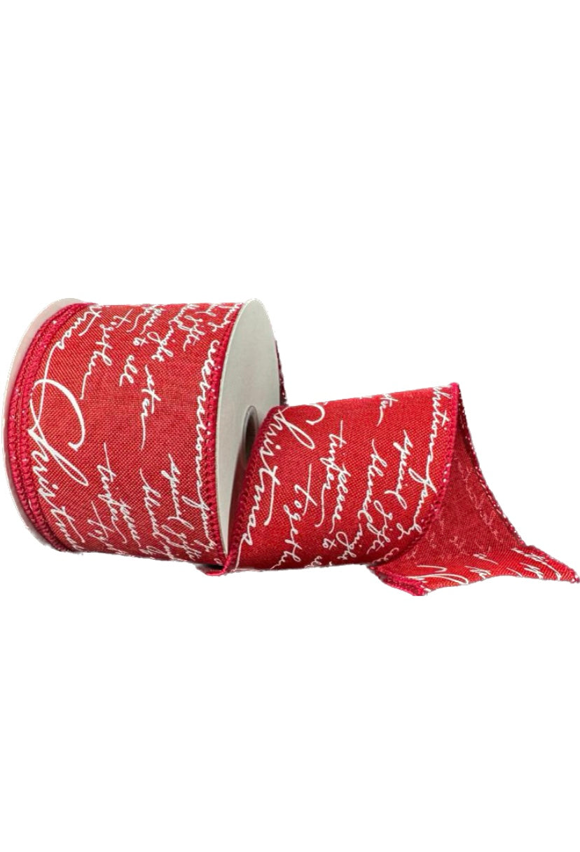 Wired Christmas Cursive Script Ribbon- 2.5”x10 Yards