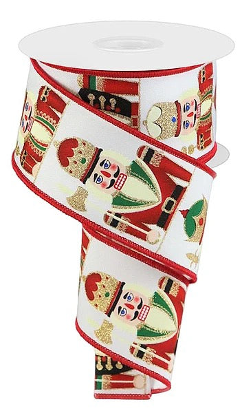 10 Yards - 2.5” Wired Christmas Nutcracker Ribbon with Gold Glitter Accent