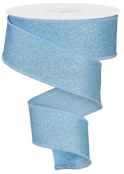 Wired Light Blue Fine Glitter on Royal Ribbon- 1.5”x10 Yards