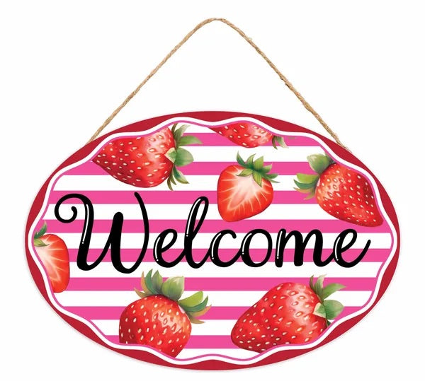 13”x9” Oval Strawberry Welcome Wreath Sign