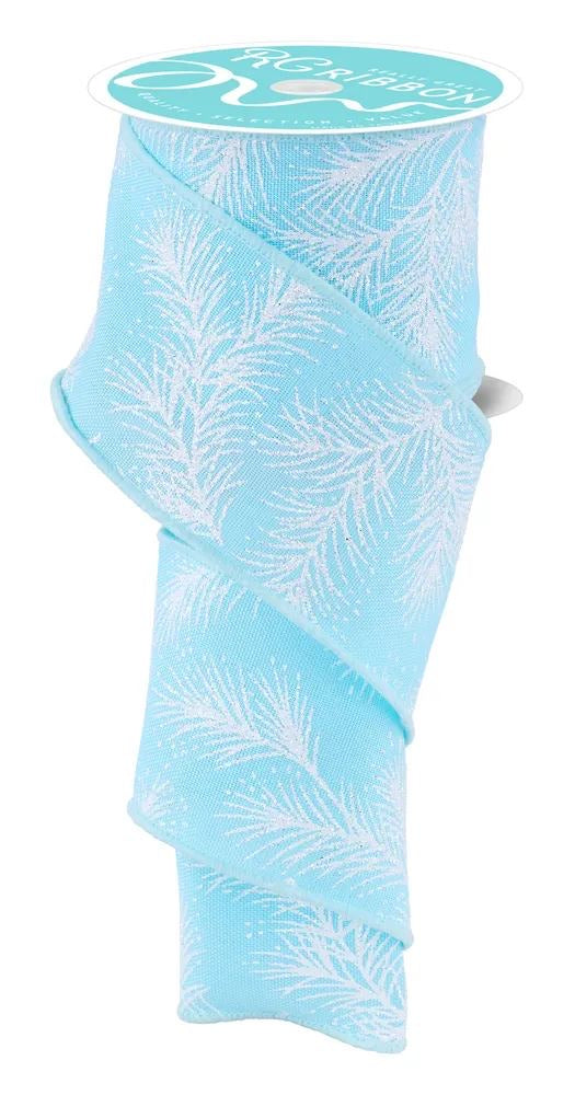Wired Ice Blue Glitter Pine Ribbon- 2.5”x10 Yards