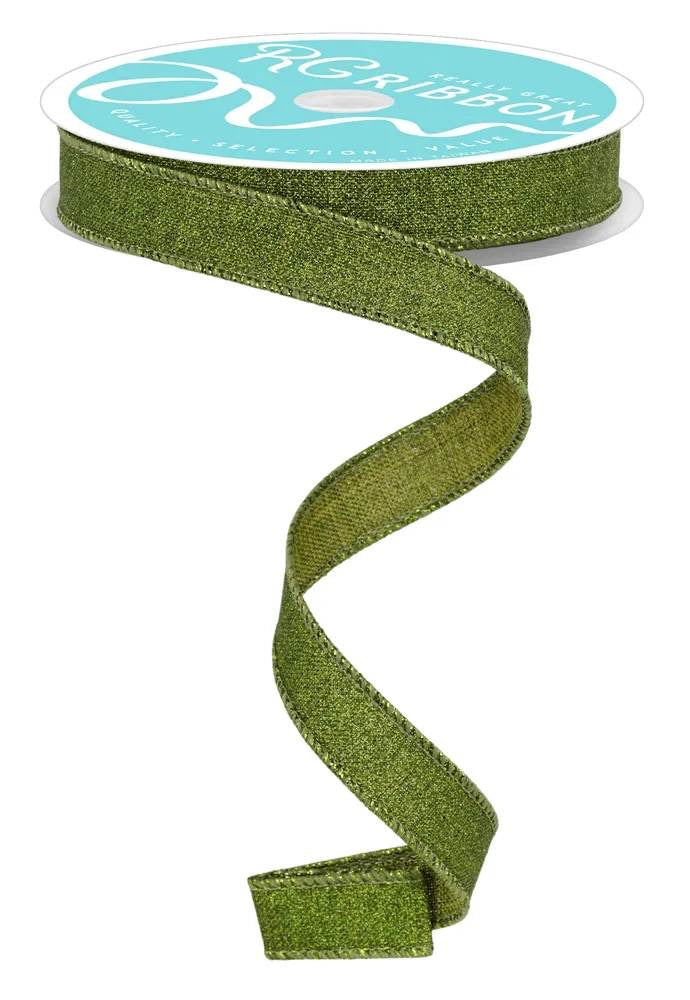10 Yards - 5/8” Wired Moss Green Glitter Ribbon