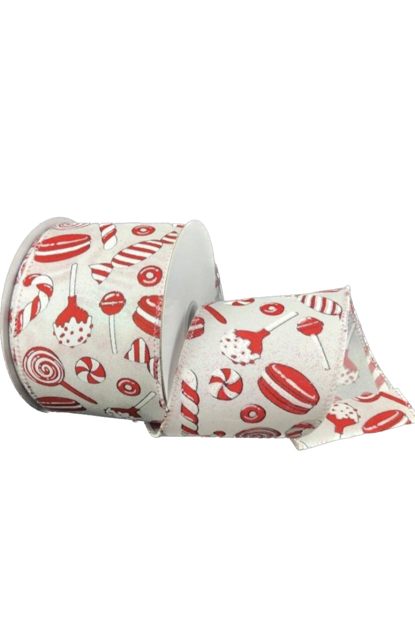 10 Yards - 2.5” Wired Peppermint Candy Cane Swirl Christmas Candy Ribbon