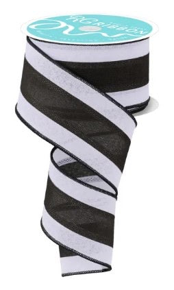 10 Yard - 2.5” Wired White and Black Stripe Ribbon