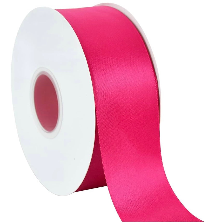 Wired Fuschia Pink Ribbed Satin Ribbon- 2.5”x50 Yards