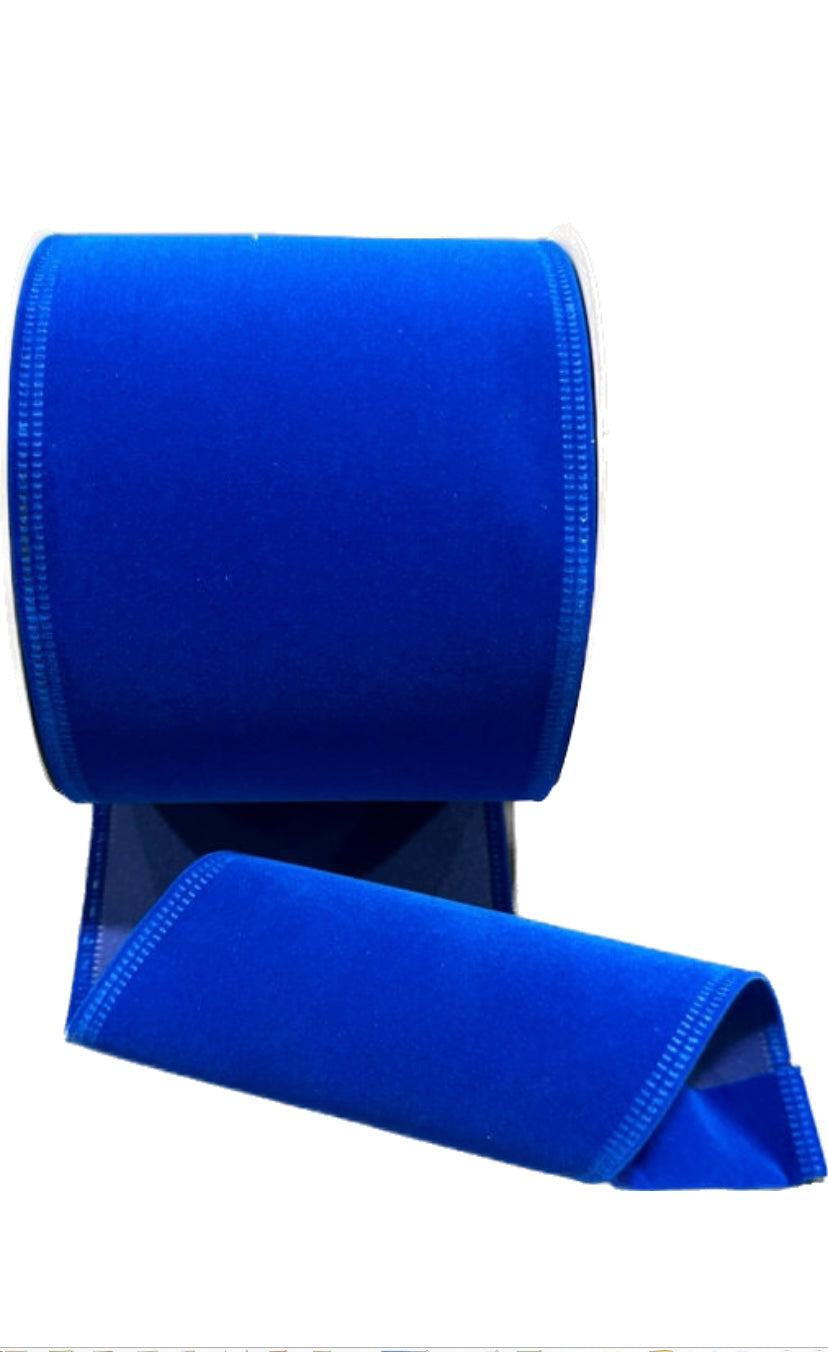 Wired Royal Blue Flat Velvet Ribbon-4”x10 Yards