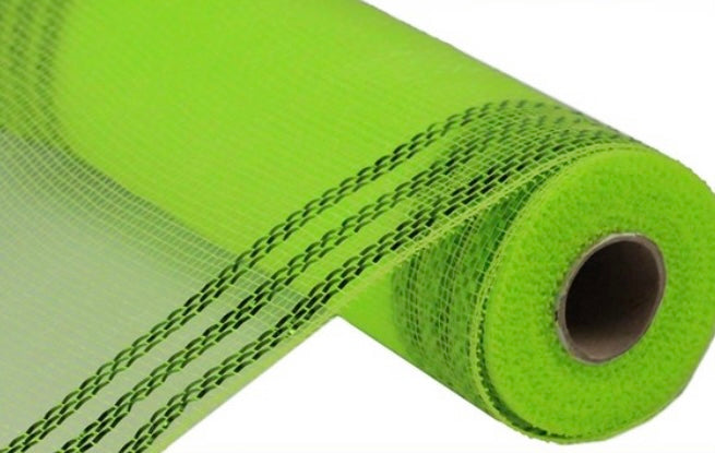 10”x 10 Yards Lime Green Border Stripe Metallic Mesh