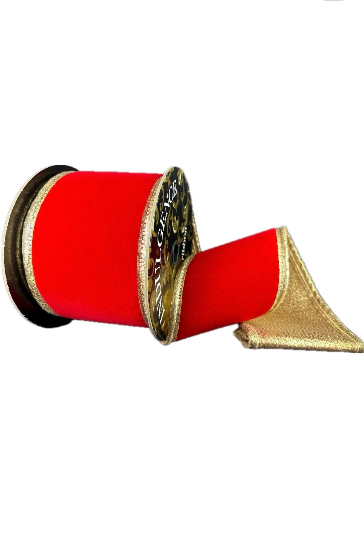 Wired Thick Flat Red Velvet/Gold Metallic Back/Puffy Edge Ribbon- 4”x5” Yards